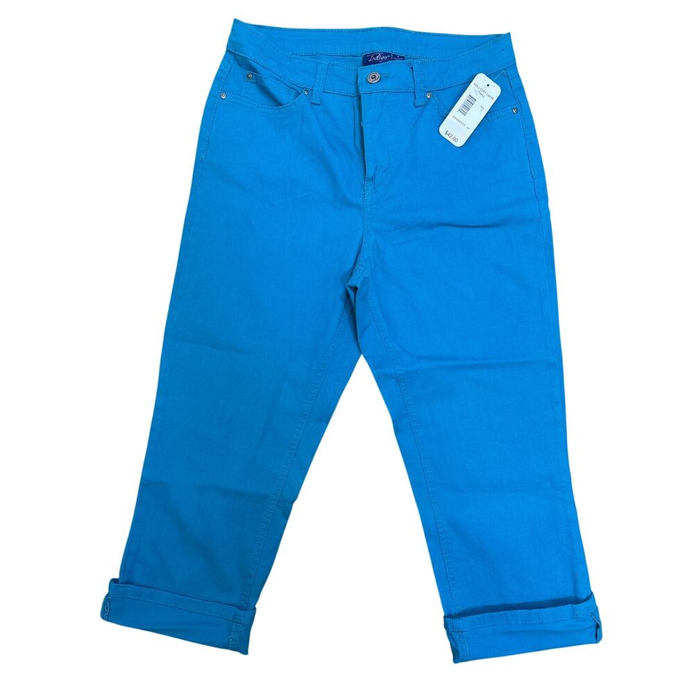 Great Northwest Indigo Roll cuff capri twill pants size 8 bright Blue Teal NWT